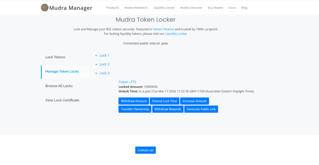 Screenshots from Mudra 70 Million Fortis Token Locked For Security of Fortis FTS Cryptocurrency Investor