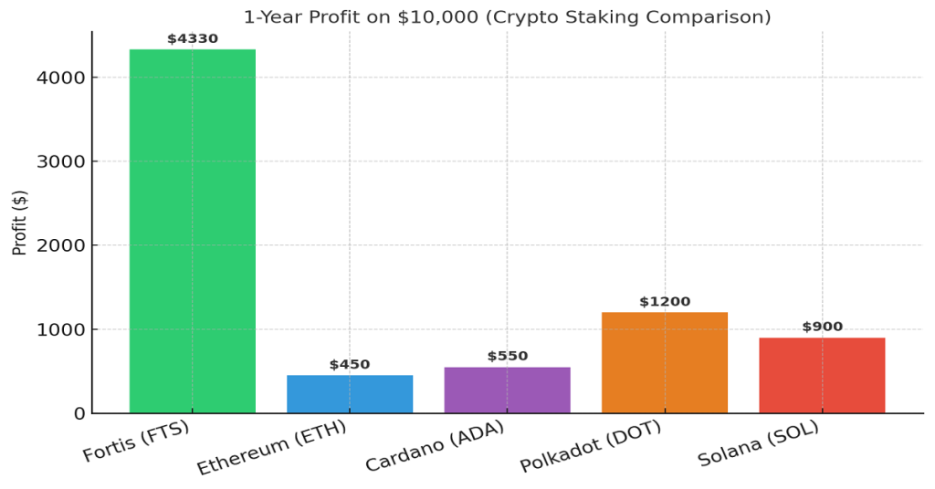 Fortis Crypto staking rewards and other cryptos comparison Chart